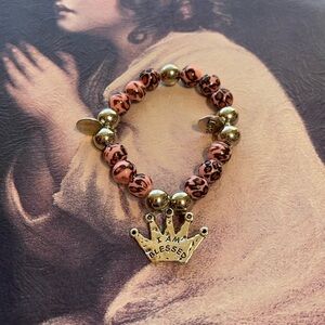Leopard Print and Gold 'I Am Blessed' Bracelet